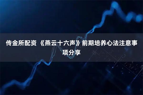 传金所配资 《燕云十六声》前期培养心法注意事项分享