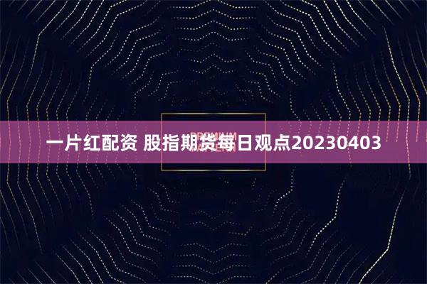 一片红配资 股指期货每日观点20230403